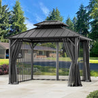 Covered Outdoor Universal 10'x10' Gazebo Mosquito Netting - 4-Panel Double-Zipper Screen Walls, Dark Gray & Black