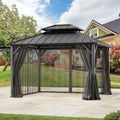 Covered Outdoor Universal 10'x12' Gazebo Mosquito Netting - 4-Panel Double-Zipper Screen Walls, Dark Brown & Black