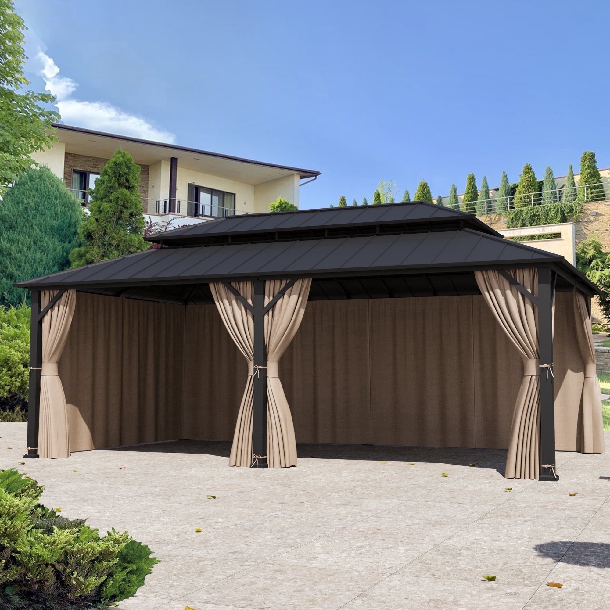 Covered Outdoor Universal 12' x24' Gazebo Curtain Replacement 6- Panel Waterproof Sidewalls( Curtain Only)