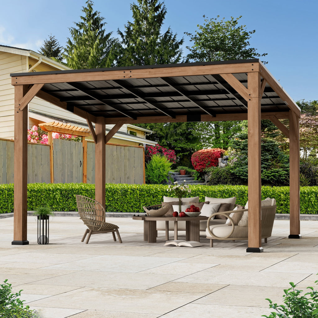 FONA 10' x 12' Cedar Wood Hardtop Gazebo, Rot-Resistant Grill Shelter for Backyard or Deck
