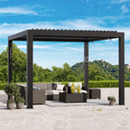 FONA 10'x10' Aluminum Louvered Pergola, Adjustable Roof, USB Charging, Black for Patio