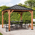 FONA 10'x10' Tranquil Grove Cedar Wood Grill Gazebo with Galvanized Steel Hardtop Roof for Backyard