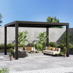 FONA 10'x12' Aluminum Louvered Pergola, Adjustable Roof, USB Charging, Black for Patio