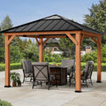 FONA 11'x11' Wood Gazebo with Galvanized Steel Roof & Sunshine Board,Permanent Hardtop Pavilion
