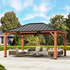 FONA 12'x16' Wood Gazebo,Permanent Hardtop Gazebo with Galvanized Steel Roof Hardtop
