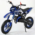 FONA 49cc 2-Stroke Dirt Bike for Kids 8-12, 25mph Mini Motorcycle with Dual Disc Brakes, Multi Terrain Tires, Suspension & Soft Seat Blue