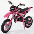 FONA 49cc 2-Stroke Dirt Bike for Kids 8-12, 25mph Mini Motorcycle with Dual Disc Brakes, Multi Terrain Tires, Suspension & Soft Seat Pink