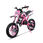 FONA 49cc 2-Stroke Dirt Bike for Kids 8-12, 25mph Mini Motorcycle with Dual Disc Brakes, Off-Road Tires, Suspension & Soft Seat Pink