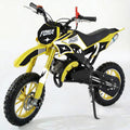 FONA 49cc 2-Stroke Dirt Bike for Kids 8-12, 25mph Mini Motorcycle with Dual Disc Brakes, Multi Terrain Tires, Suspension & Soft Seat Yellow