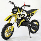 FONA 49cc 2-Stroke Dirt Bike for Kids 8-12, 25mph Mini Motorcycle with Dual Disc Brakes, Multi Terrain Tires, Suspension & Soft Seat Yellow