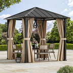 FONA 8'x8' Hardtop Gazebo with Steel Roof & Curtains,All-Weather Metal Pavilion for Patio,Backyard