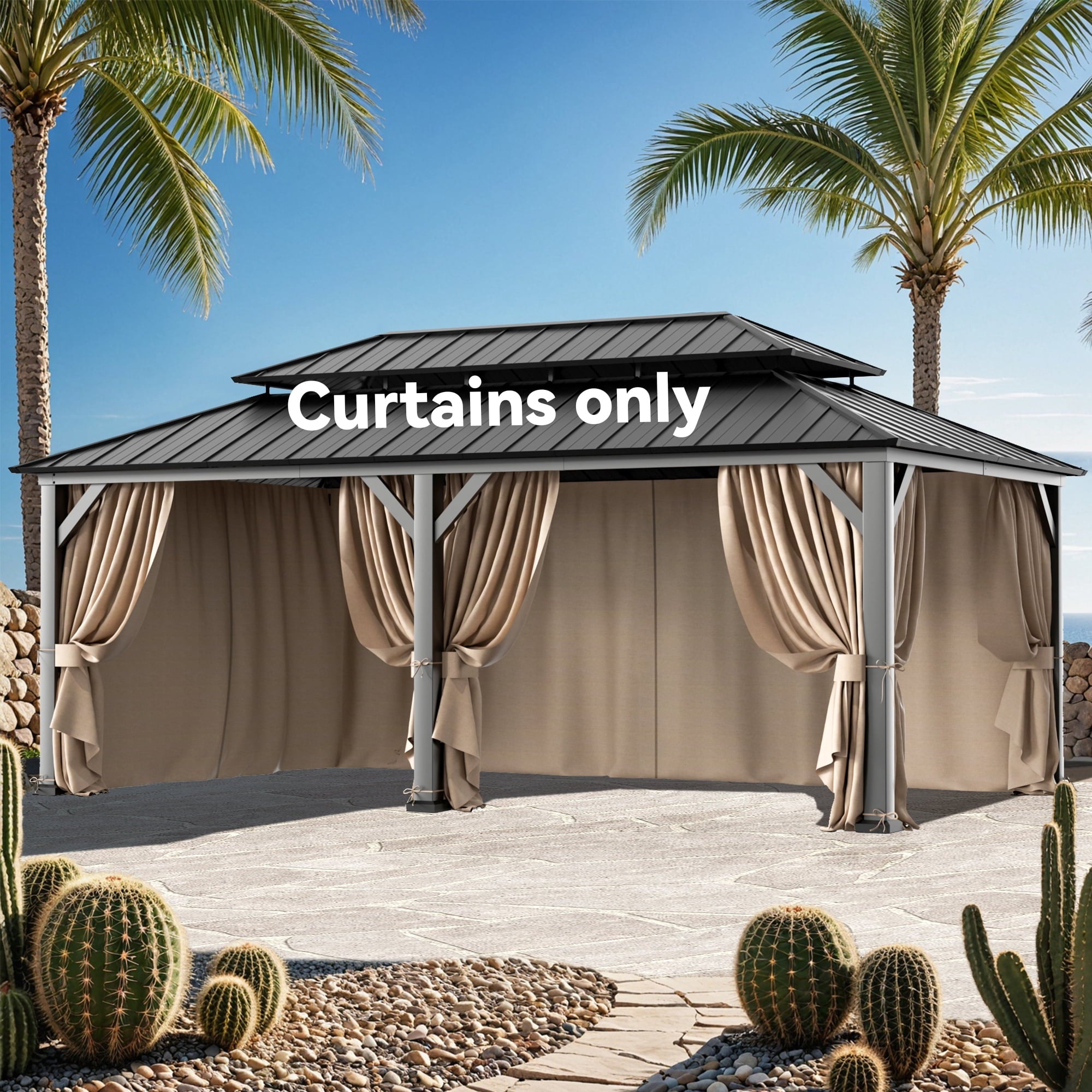 FONA Gazebo Curtain Replacement Universal 4-Panel Sidewalls 12'x20', Outdoor Gazebo Privacy Curtains with Zipper, Replacement for Outdoor, Patio Canopy, Garden and Backyard (Curtain Only)