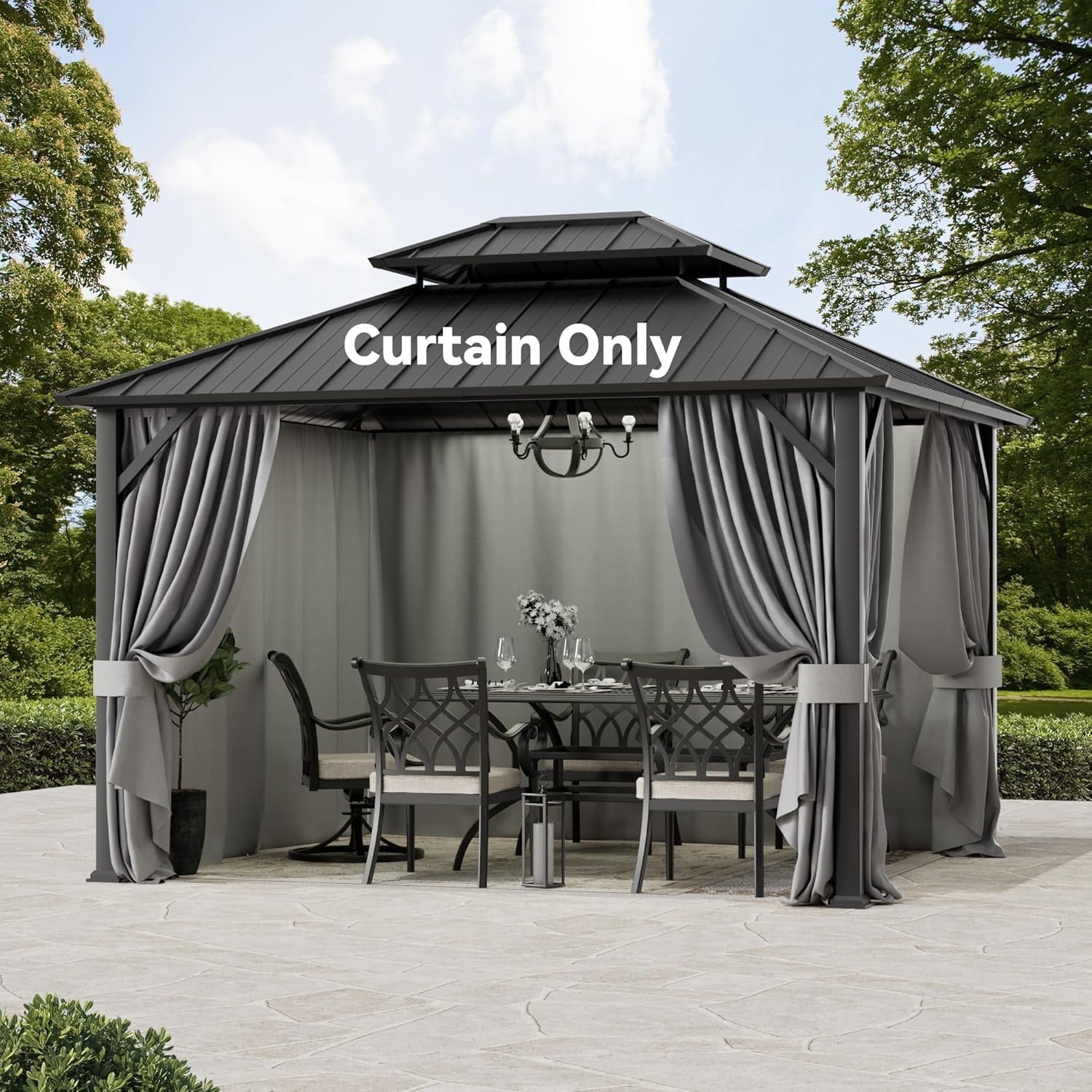 FONA Gazebo Curtain Replacement Universal 4-Panel Sidewalls 10' x 12', Outdoor Gazebo Privacy Curtains with Zipper, Replacement for Patio Canopy, Garden, Backyard, Grey