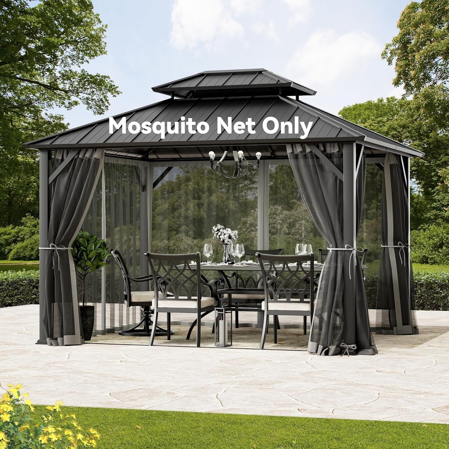 FONA Gazebo Mosquito Netting Replacement Universal 4-Panel Sidewalls 10' x 12', Outdoor Gazebo Mosquito Nettings with Double Zipper, Replacement for Patio Canopy, Garden