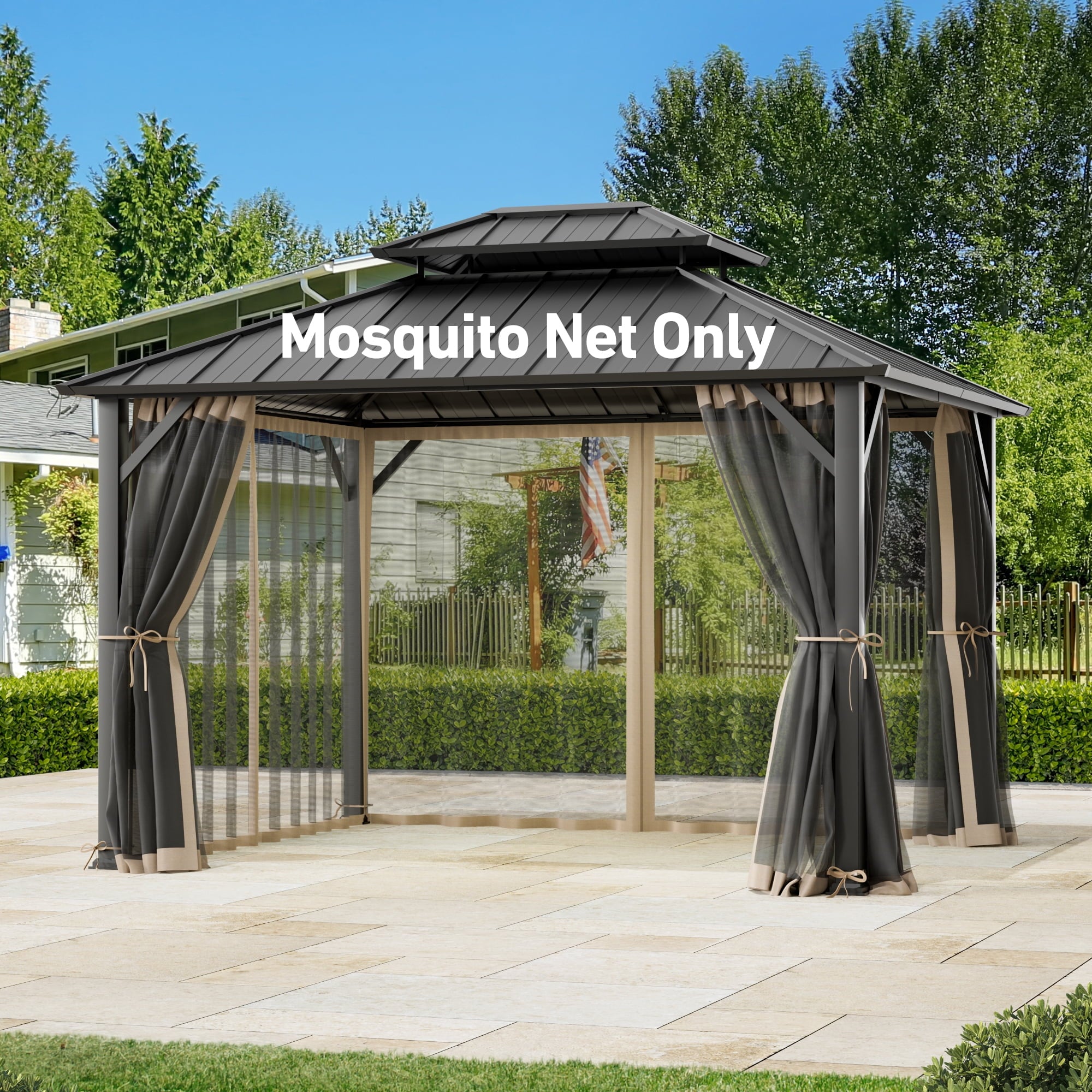 FONA Gazebo Mosquito Netting Replacement Universal 4-Panel Sidewalls 10' x 12', Outdoor Gazebo Mosquito Nettings with Double Zipper, Replacement for Patio, Garden, Grey (Mosquito Net Only)