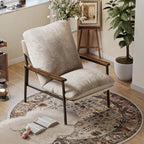 LUNIVO Accent Chair Line Fabric Upholstered Armchair, Reading Club Chair with Pillow for Living Room Bedroom Furniture Beige