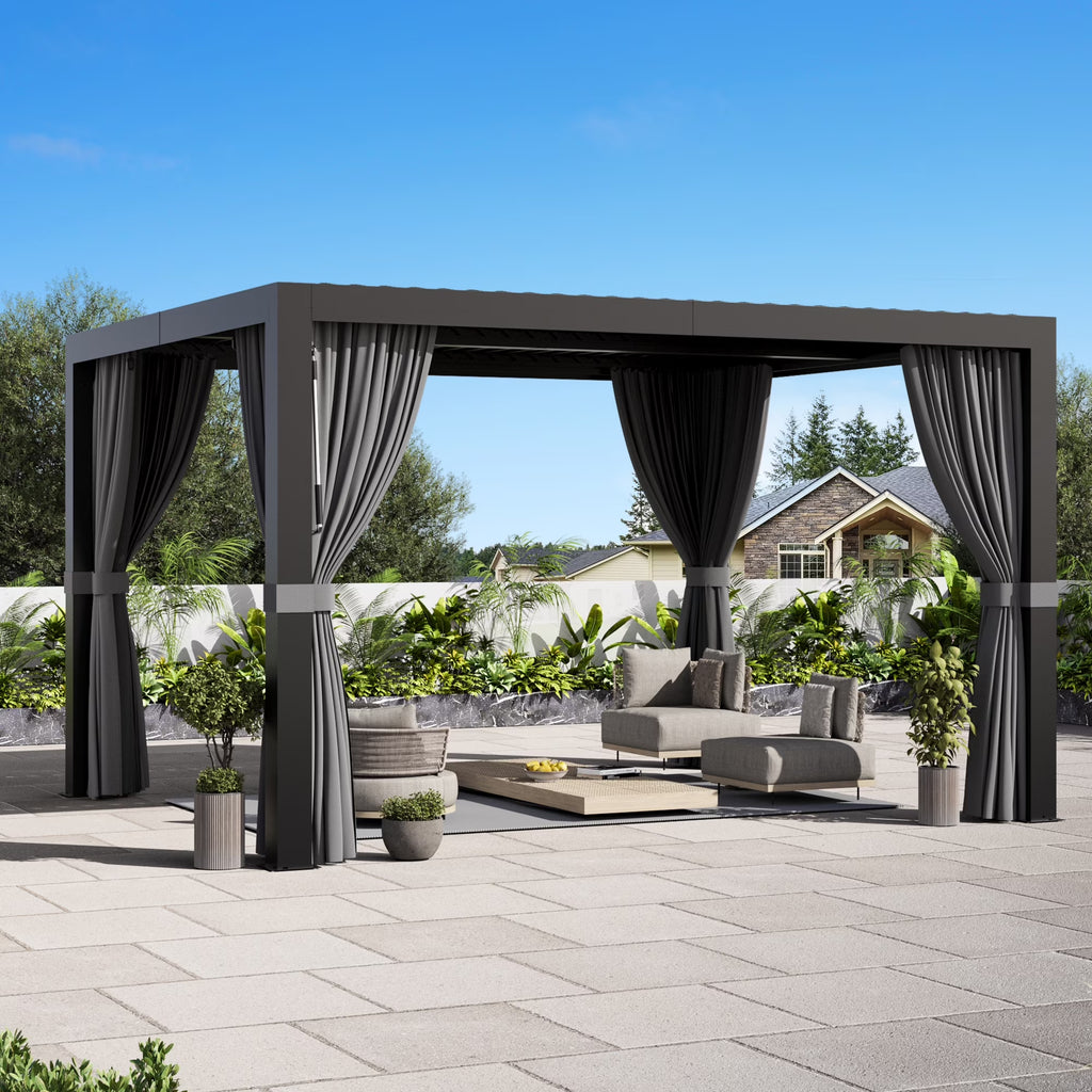 Modern Shade Aurora 10'x12' Louvered Pergola, Adjustable Waterproof Roof with Drainage, Reinforced Frame for Patio & Deck, Black