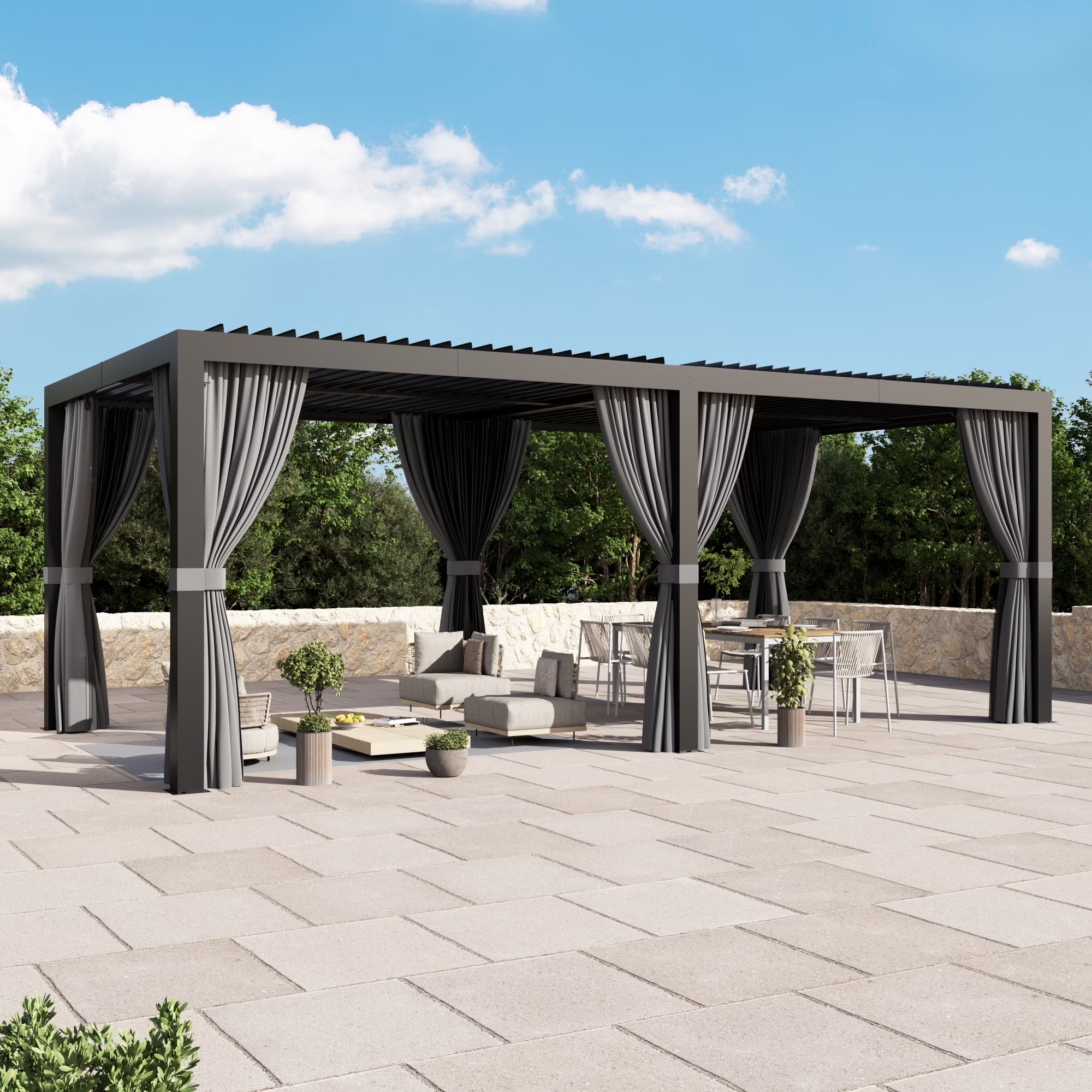 Modern Shade Aurora 10'x20' Louvered Pergola, Adjustable Waterproof Roof with Drainage, Reinforced Frame for Patio & Deck, Black