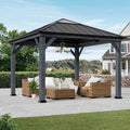 Modern Shade 11'x11' Cedar Wood Gazebo - Hardtop Galvanized Steel and Polycarbonate Roof for Garden，Backyard，Patio