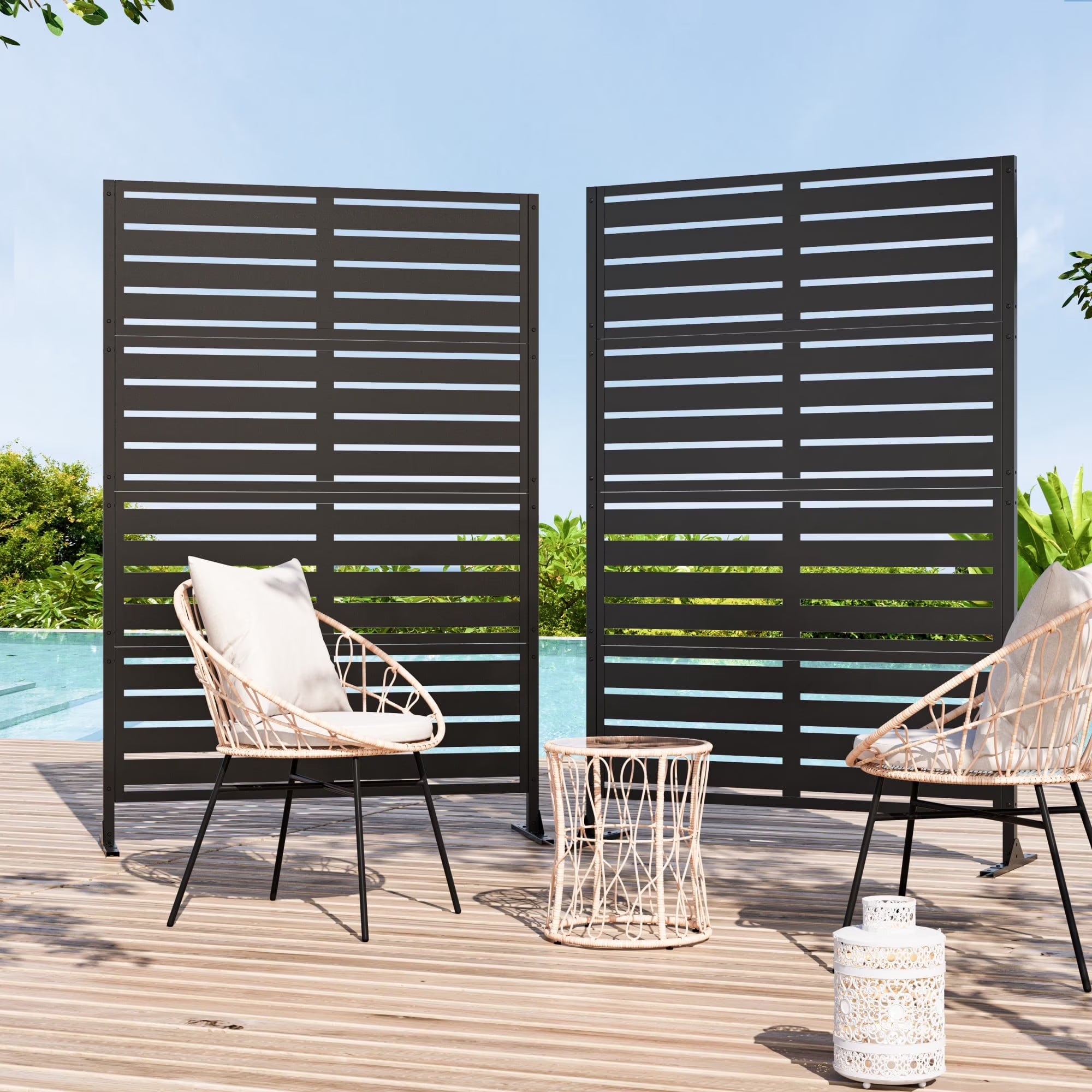 Modern Shade 72" Hx 48" W Metal Privacy Screen - Black Freestanding Outdoor Fence Panel for Privacy/ Space Division