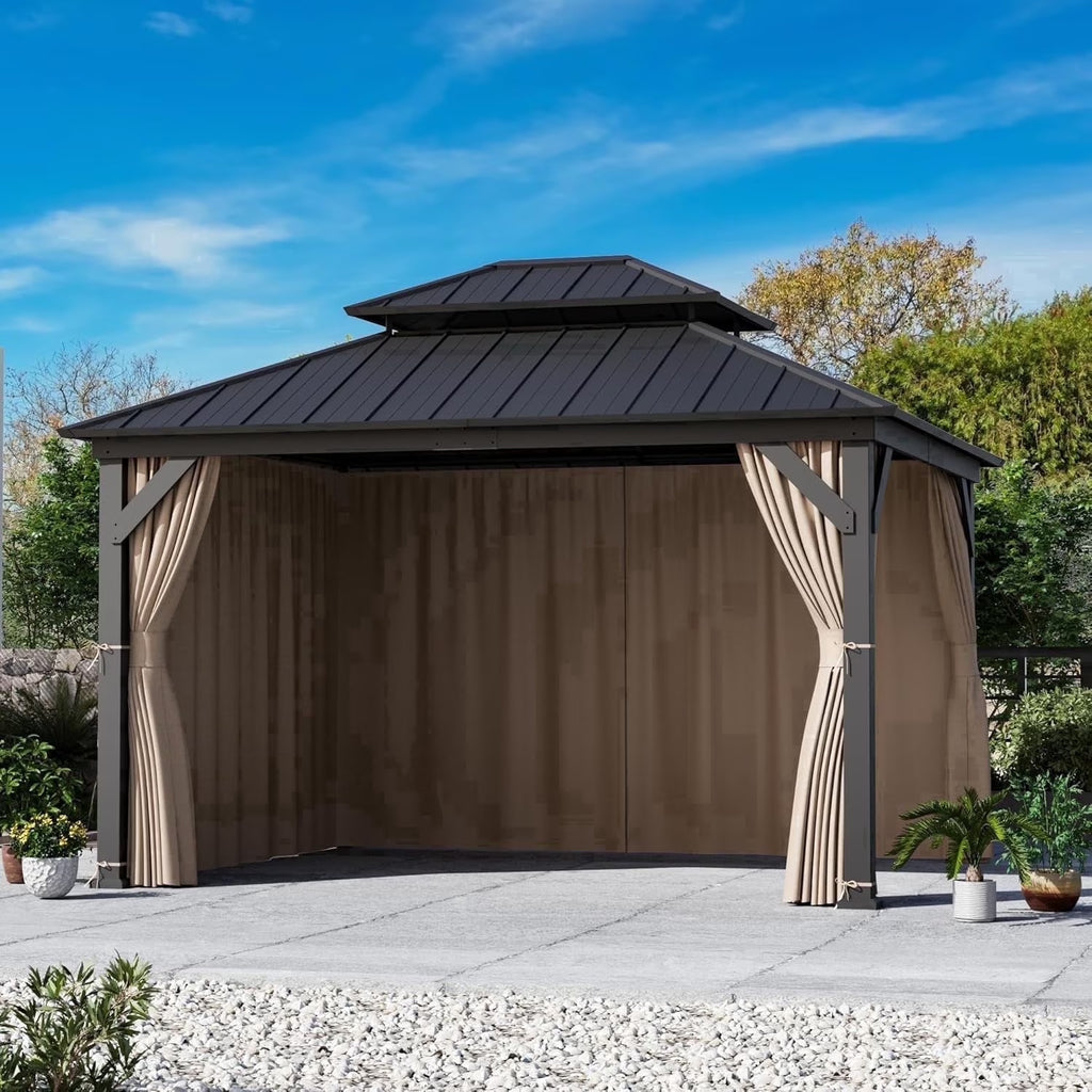 Covered Outdoor Universal 11' x13' Gazebo Curtain Replacement 4 Panel Waterproof Sidewalls for Outdoor Curtain Only