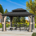 Modern Shade 12' x 14' Hardtop Gazebo with 4 LED Lights, Outdoor Gazebo with Double Galvanized Steel Roof，USB Charging Port Black