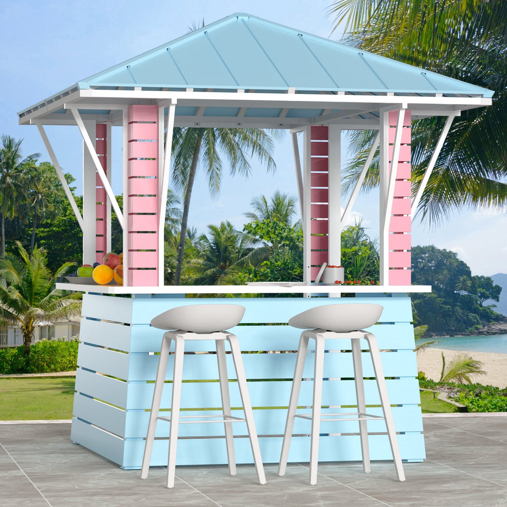 Modern Shade Permanent Coastal Dream Outdoor Bar & Grill Gazebo, Galvanized Steel Pavilion for Backyard, Pool, BBQ & Party