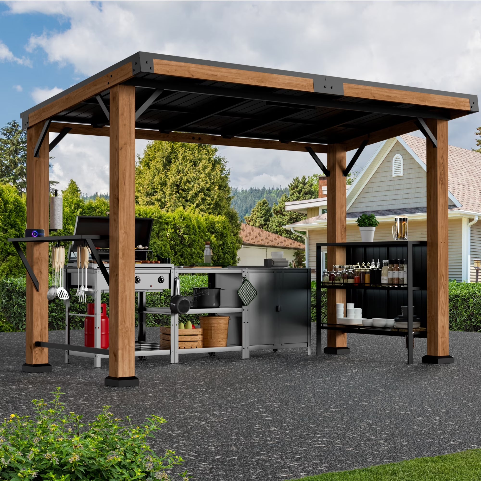 Modern Shade 6'x12' Cedar Hardtop Gazebo with Galvanized Steel Roof & FSC-Certified Frame - All-Weather Oua