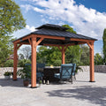 Modern Shade 10'x12' Cedar Wood Hardtop Gazebo with Double Steel Roof and Mosquito Net Rods