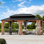 Modern Shade 10'x12' Rosewood Wood Gazebo Cedar Framed Double Steel Roof for Garden Backyard
