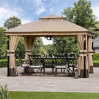Covered Outdoor 11'x13' Patio Gazebo Canopy Tent,Pop up Gazebo with LED Lighting,Soft-Top Dual Roof Design
