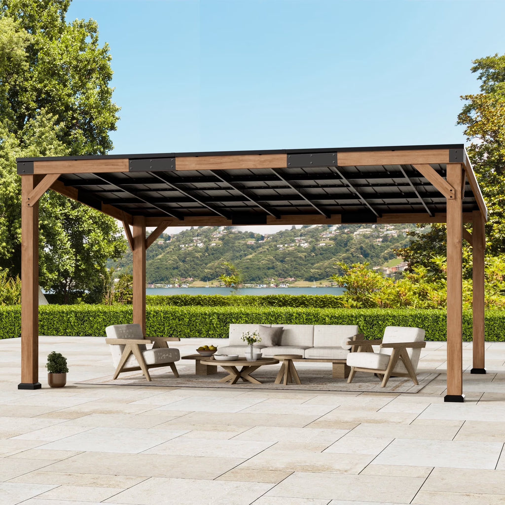 Modern Shade 12'x16' Supreme Cedar Wood Gazebo Hardtop Slope Roof for Backyard Deck
