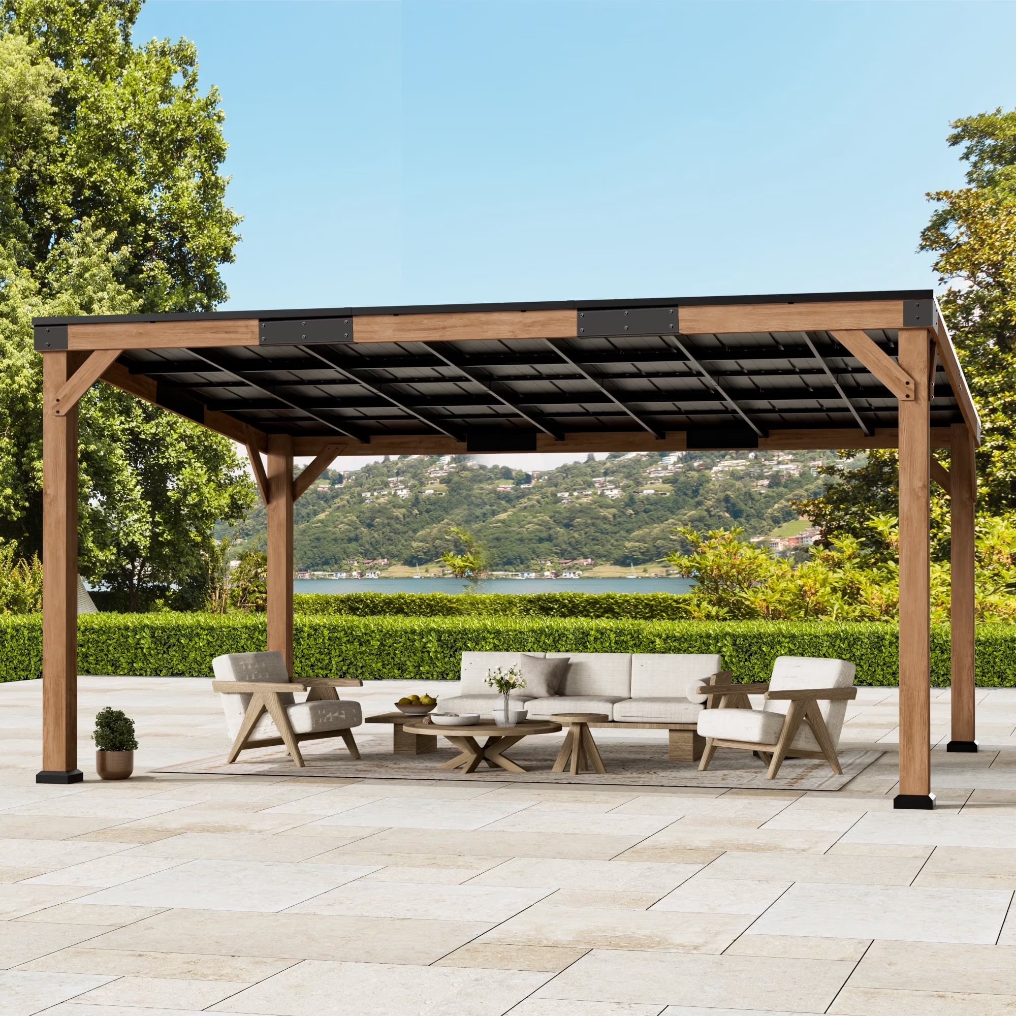 Modern Shade 12'x16' Supreme Cedar Wood Gazebo Hardtop Slope Roof for Backyard Deck