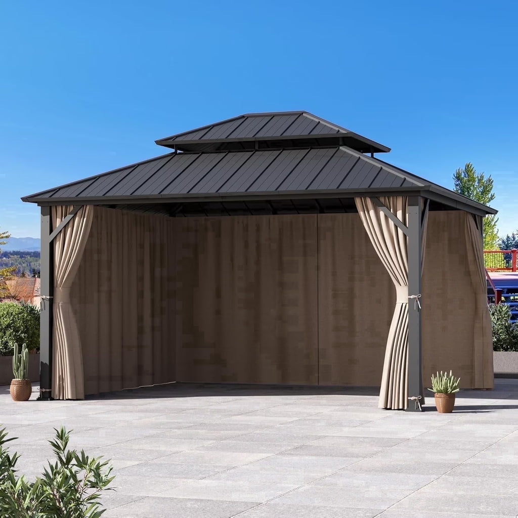 Covered Outdoor 12' x14' Universal Gazebo Curtain Replacement, 4 Panel Waterproof Privacy Sidewalls for Outdoor- Khaki Curtain Only