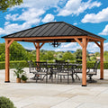 Modern Shade Tranquil Grove 12'x14’Hardtop Gazebo,Cedar Framed Pavilion with Galvanized Steel Roof,Permanent Patio Metal Gazebo for Outdoor Brown