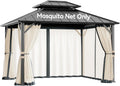 Covered Outdoor Universal 10'x12' Gazebo Mosquito Netting - 4-Panel Double-Zipper Screen Walls, Slate Gray & Beige
