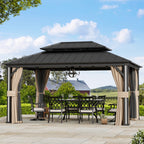 Modern Shade 12' x 16' Hardtop Gazebo with 4 LED Lights, Outdoor Gazebo with Double Galvanized Steel Roof，USB Charging Port Black