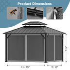 Covered Outdoor 10‘ x12’ Gazebo Replacement Mosquito Net 4 Panel Easy Install Grey