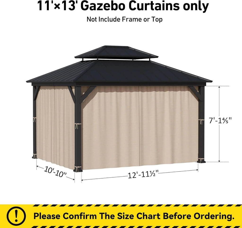Covered Outdoor Universal 11' x13' Gazebo Curtain Replacement 4 Panel Waterproof Sidewalls for Outdoor Curtain Only