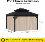 Covered Outdoor Universal 11' x13' Gazebo Curtain Replacement 4 Panel Waterproof Sidewalls for Outdoor Curtain Only