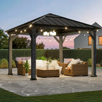 Modern Shade 11'x11' Cedar Wood Gazebo - Hardtop Galvanized Steel and Polycarbonate Roof for Garden，Backyard，Patio