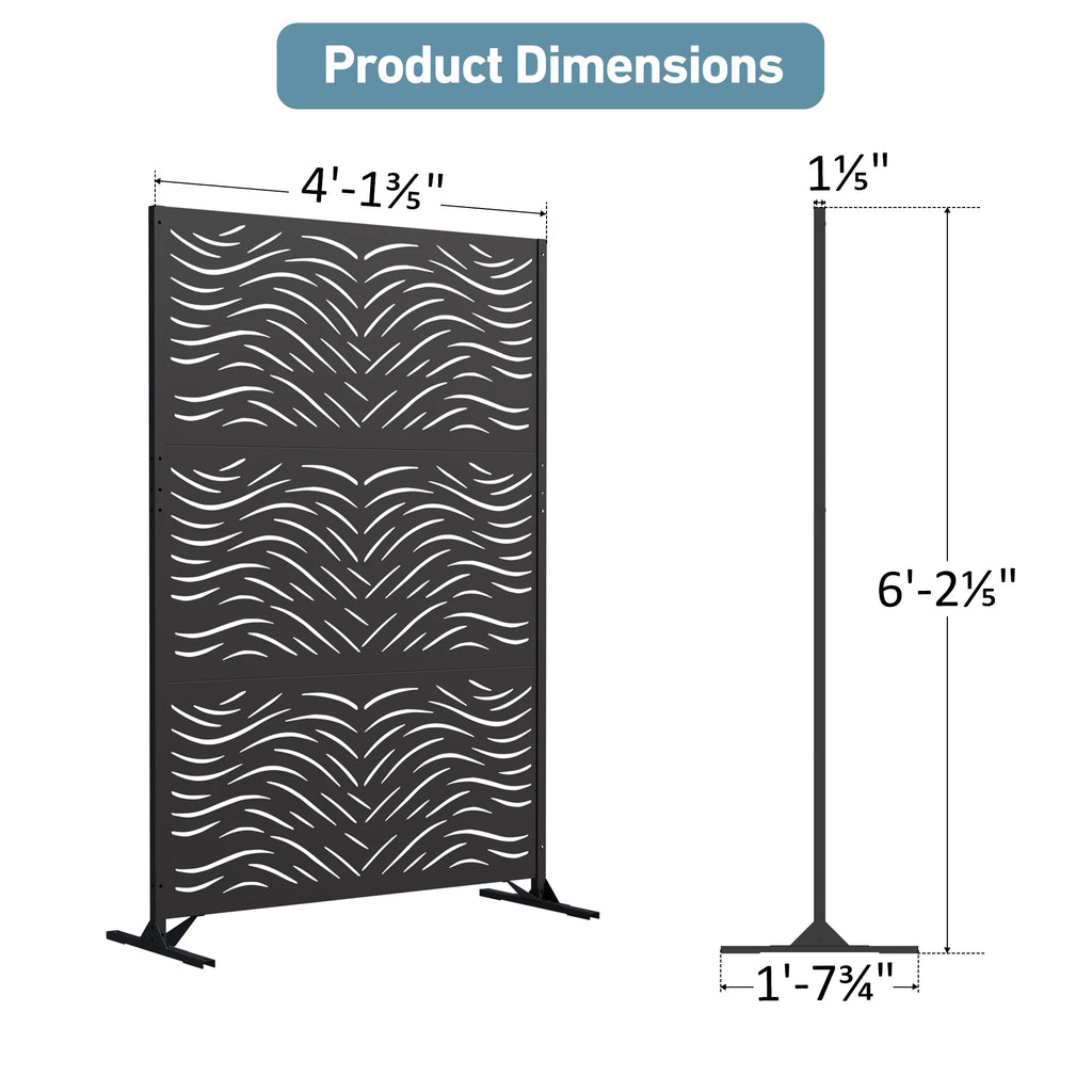 Modern Shade 4x6 FT Metal Privacy Screen, Freestanding Outdoor Decorative Panel, (Ripple Flow)