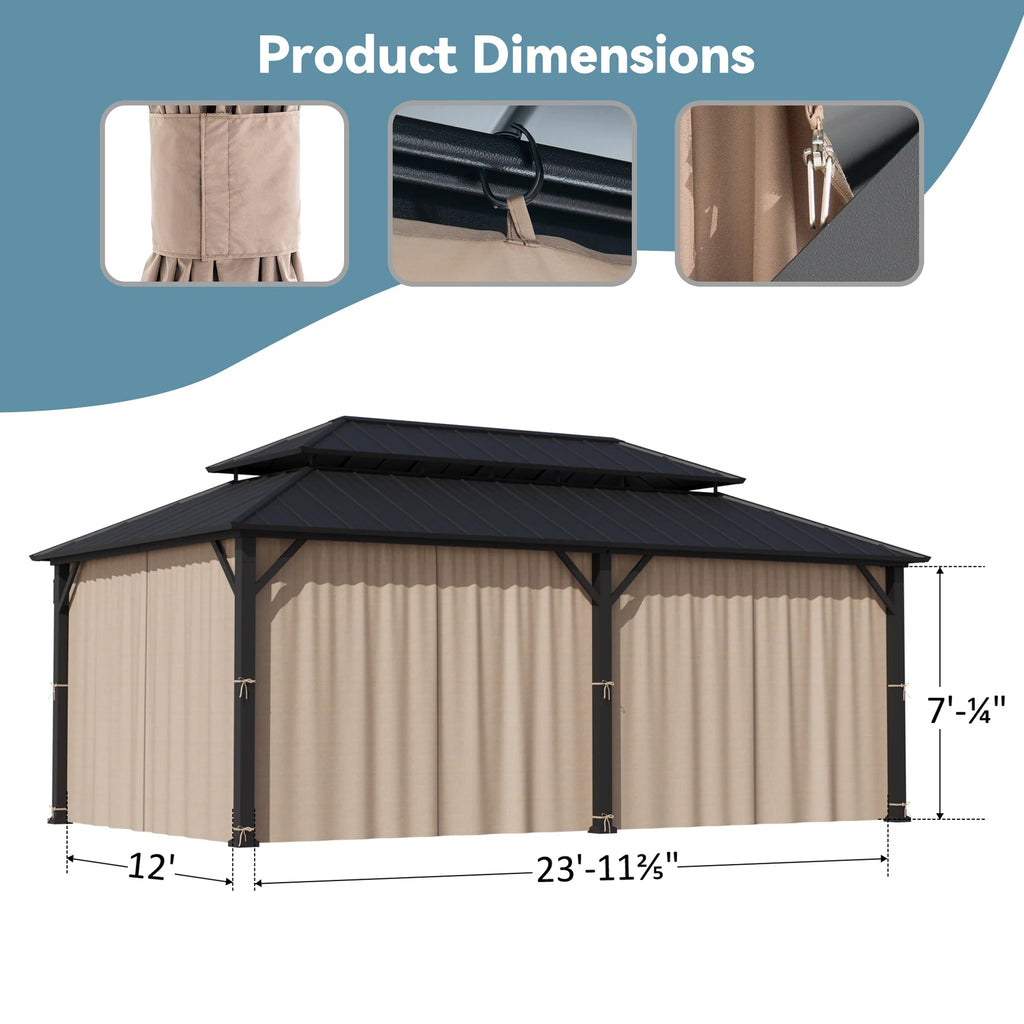 Covered Outdoor Universal 12' x24' Gazebo Curtain Replacement 6 Panel Waterproof Sidewalls Curtain Only