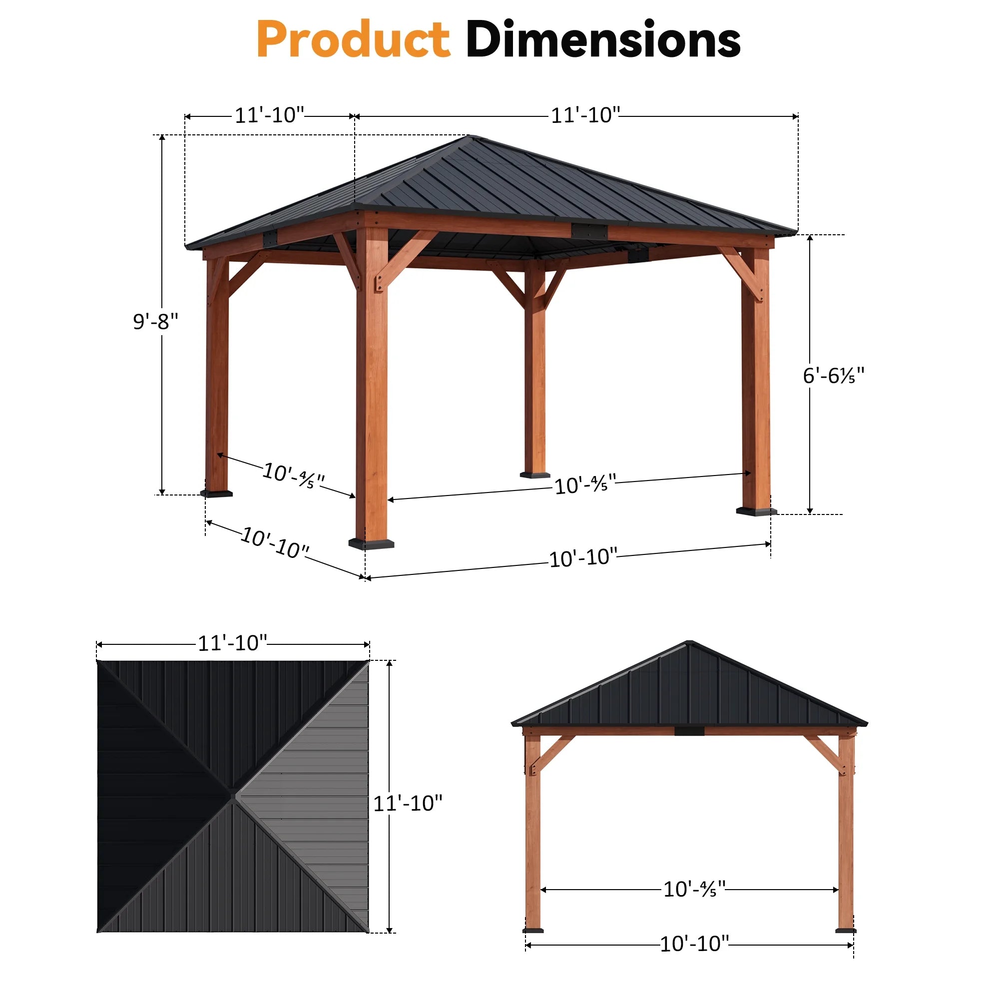Modern Shade Tranquil Grove 12' x 12' Wood Gazebo - Polycarbonate Hip Roof Hardtop with Mosquito Netting & Curtains, Hooks