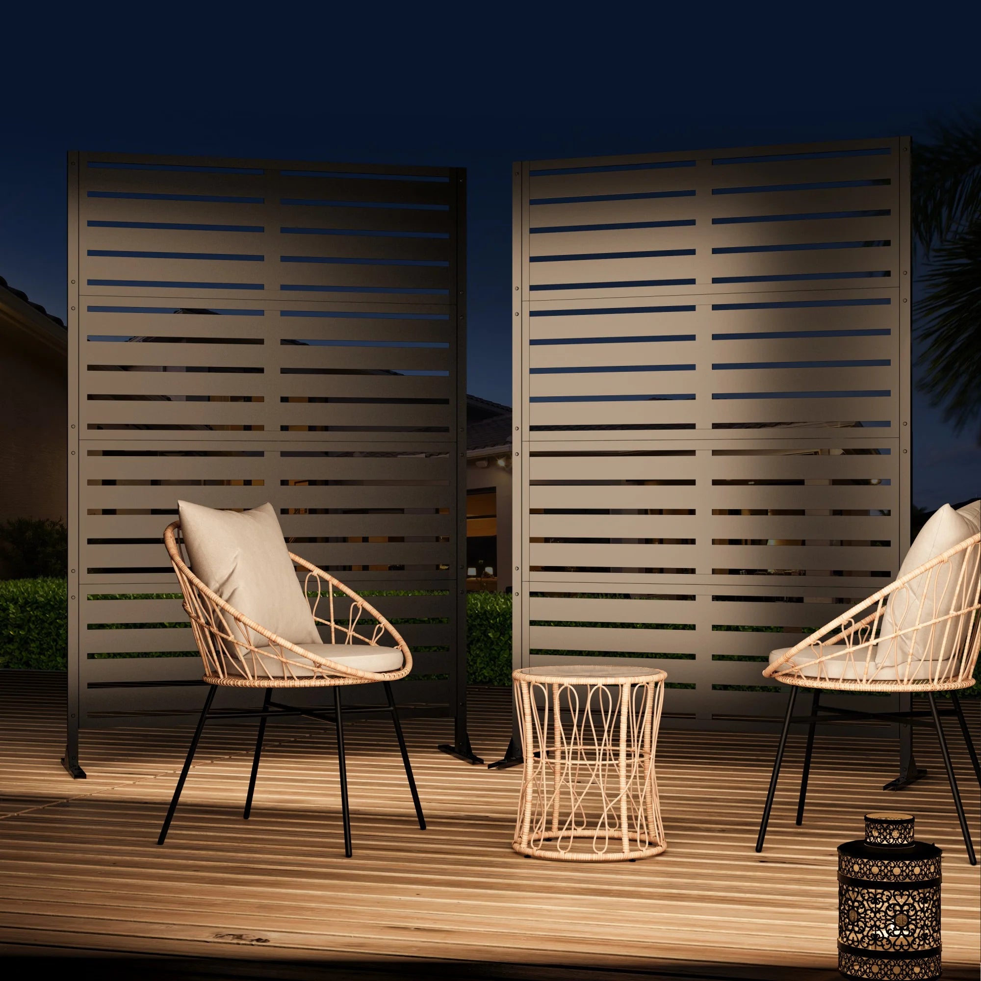 Modern Shade 72" Hx 48" W Metal Privacy Screen - Black Freestanding Outdoor Fence Panel for Privacy/ Space Division