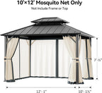 Covered Outdoor Universal 10'x12' Gazebo Mosquito Netting - 4-Panel Double-Zipper Screen Walls, Slate Gray & Beige