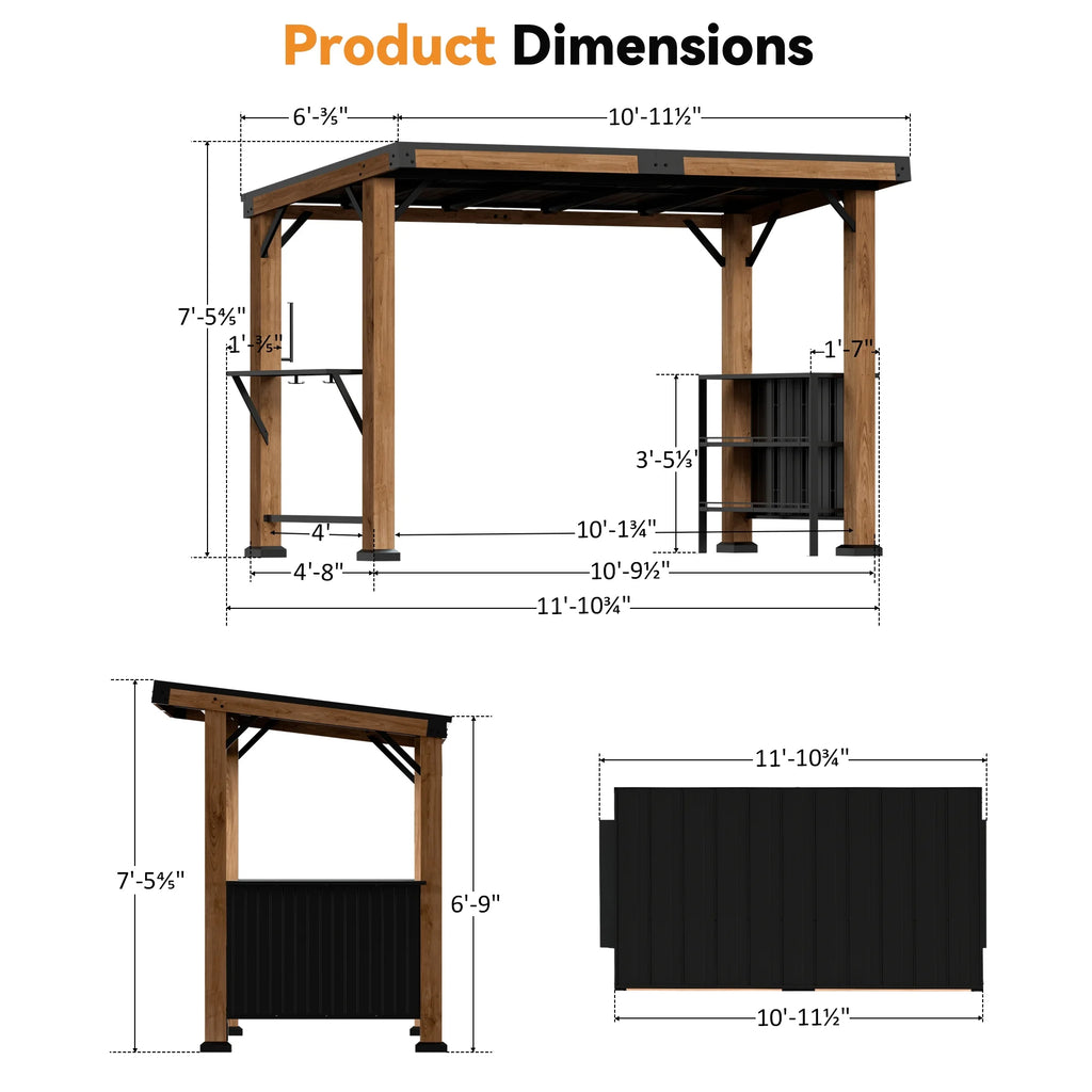 Modern Shade 6'x12' Cedar Hardtop Gazebo with Galvanized Steel Roof & FSC-Certified Frame - All-Weather Oua