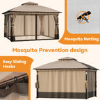 Covered Outdoor 11'x13' Patio Gazebo Canopy Tent,Pop up Gazebo with LED Lighting,Soft-Top Dual Roof Design