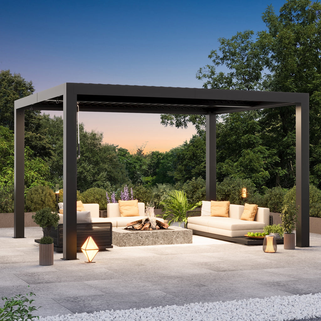 Modern Shade Aurora 10'x12' Louvered Pergola, Adjustable Waterproof Roof with Drainage, Reinforced Frame for Patio & Deck, Black