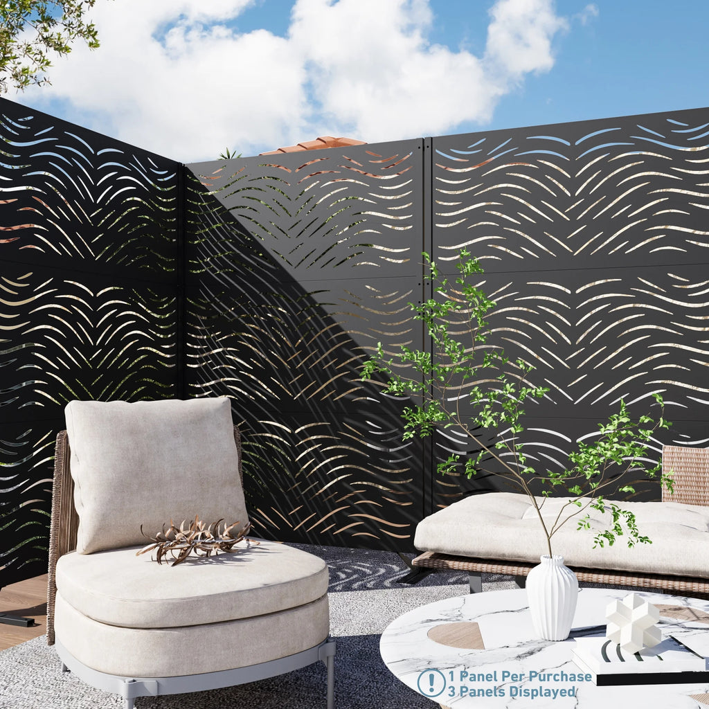 Modern Shade 4x6 FT Metal Privacy Screen, Freestanding Outdoor Decorative Panel, (Ripple Flow)